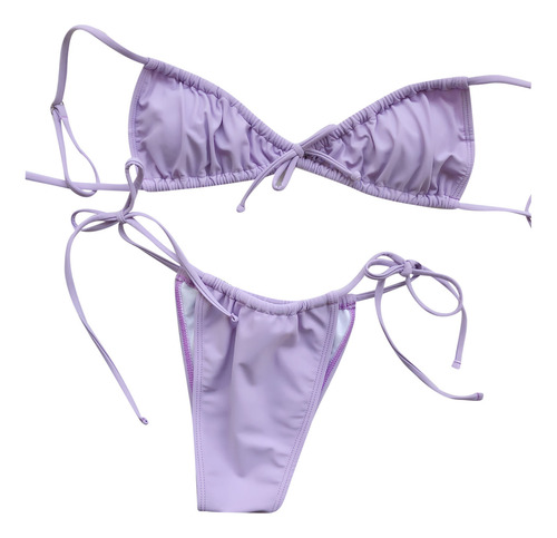 Traje De Baño De Bikini De Color Liso Para Mujer, Dos Piezas