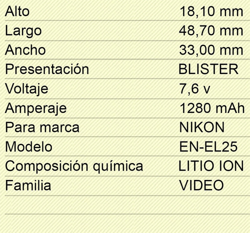 Bateria Para Nikon En-el25 Dmc-z50 Zfc Nkz500mx