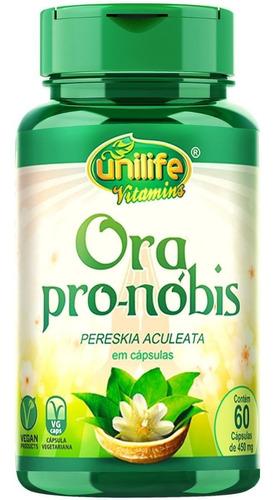 Suplemento en cápsula Unilife  Ora Pro-nóbis vitaminas en pote de 27mL 60 un