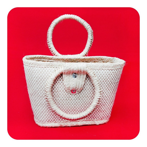 Imagen 3 de 5 de Bolsa Artesanal De Palma Natural Color Blanco 35x31 Cm Bls