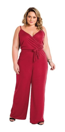 Macacão Feminino Preto De Alças Amarração Plus Size 3237982