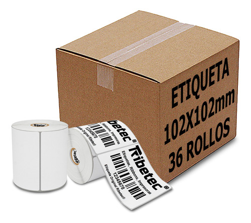 Caja 36 Rollos Etiqueta Térmica (4x4 102x102mm) C/u 500 Pza 