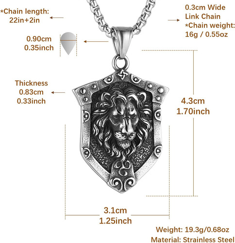 Hzman Collar Con Cabeza De León Para Hombre, Acero Inoxidabl