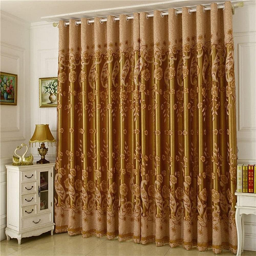 Cortinas Europeas De Doble Capa Con Flores Y Hojas Café 152x
