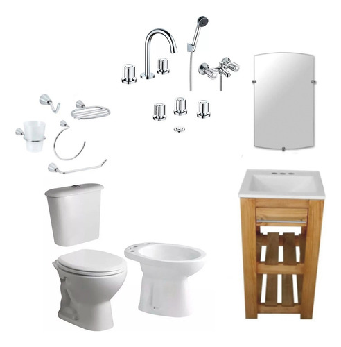 Combo Baño Vanitory Espejo Grifo Sanitarios Set Griferia