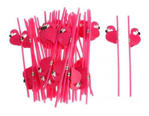Paquete De 50 Pajitas Flexibles Pink Flamingo Beber Cóctel 