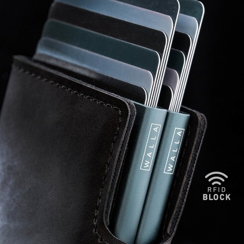 Imagen 6 de 10 de Billetera Walla Wallets Vintage Space Black Doble Cuero Rfid