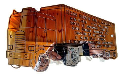 Placa Homenaje Camion, En Bronce Cromado Grabado, 12x25cm