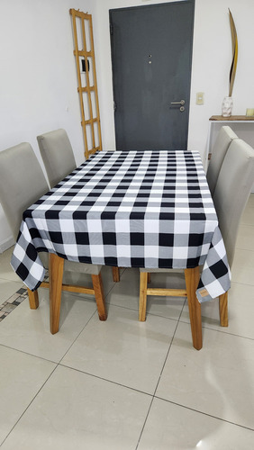 Mantel Rectangular 2 X 1,50m Antimancha Premium Estampados Color Negro Escoces
