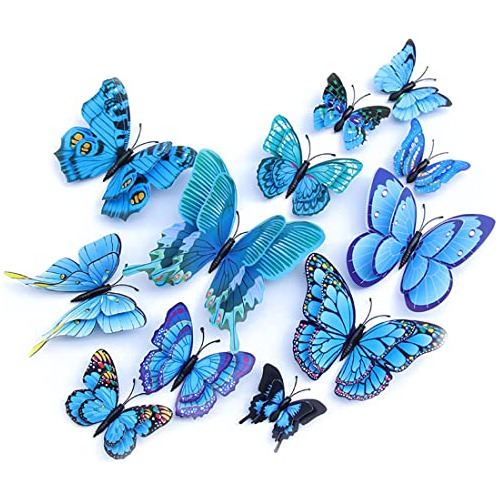 Mariposas Decorativas Stickers 3d  X 24u  Azuladas