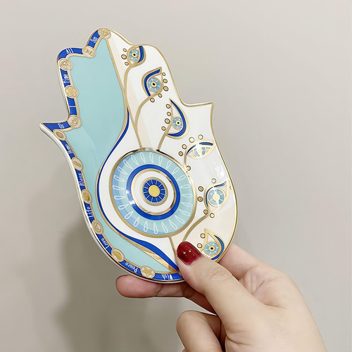 Soporte De Incienso De Mano Hamsa De Cerámica Color Azul Claro Estilo