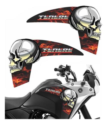 Par Adesivos Moto Caveira Fogo Para Yamaha Tenere 250 16795 Cor Preto