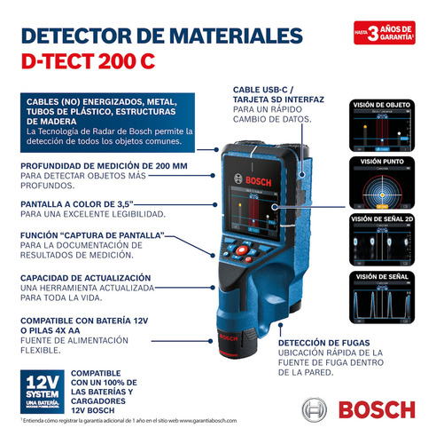 Detector De Materiales Bosch D- Tec 200c 120 Mm.