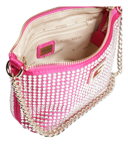 Bolsa Guess Estilo Bucket Mini 100% Original Nueva Magenta Dorado Brillante