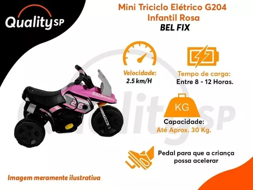 Mini Moto Elétrica Infantil Triciclo Criança Bateria 6V Importway BW002-R  Rosa Polícia Bivolt - BEST SALE SHOP