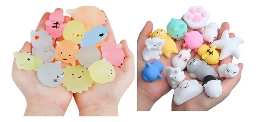 Kit 12 Mochis 6 Ilumimochis Brillan Oscur + 6 Mochis Squishy