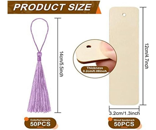100 Marcapáginas De Madera En Blanco Con Borlas Coloridas