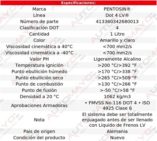 Líquido Frenos 1 Lt Pentosin Dot 4 Lv 320i L6 2.2l 04-05