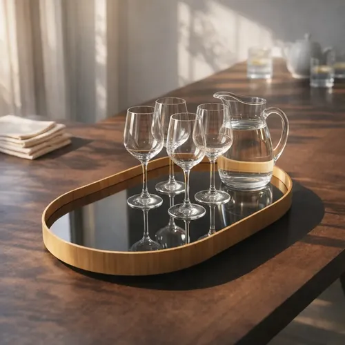 Bandeja ​Espelhada Decorativa Mesa Bar Aparado 50x30cm Oval Madeira Laminada
