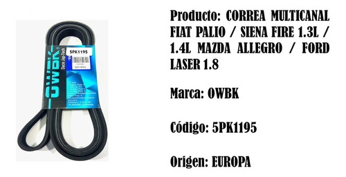 Correa Unica Fiat Palio/siena Fire 1.3/1.4 Allegro/laser 1.8