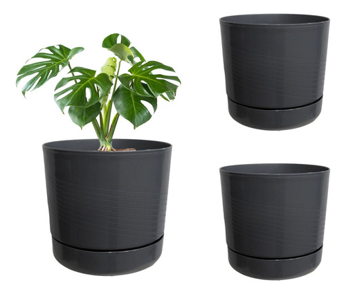 Set 3 Pz Maceta 22 Cm Edenika Con Plato Interior Exterior