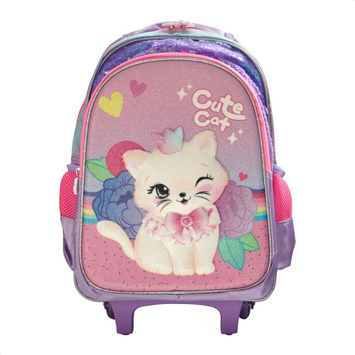 Mochila Infantil Escolar Gatito Cute Carro C/rueditas