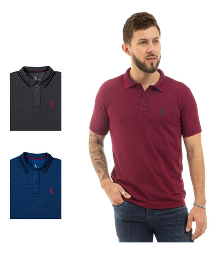 Kit 3 Camisa Polo Básica Piquet Viscose Dry John Pull