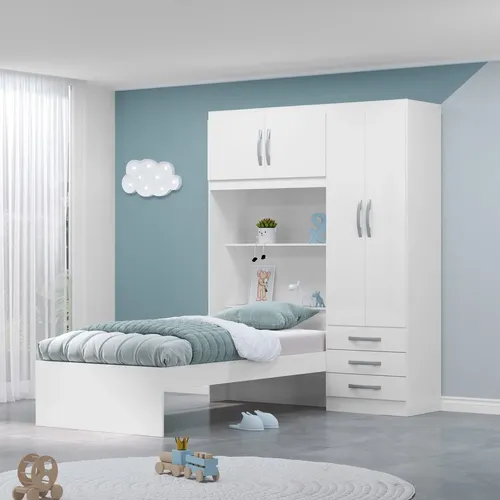 Guarda Roupa Infantil Com Cama 4 Portas 3 Gavetas Lisboa Wt Branco/pink