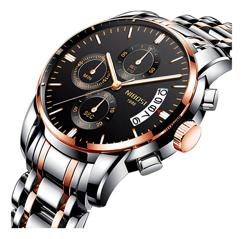 Relojes Nibosi Metallic Chronograph Para Hombre 2353 Color Del Fondo Silver Rose Black