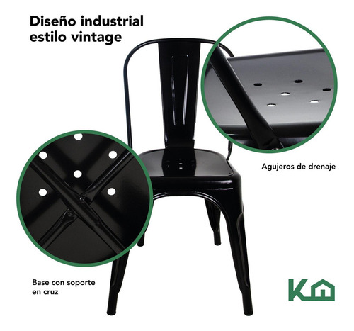 Silla Tipo Tolix De Comedor Color Negro Mate Diseño Vintage Minimalista Exterior Interior Comoda Ergonomica Resistente Kingshouse