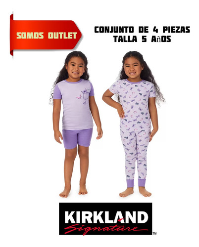 Pijamas 4 Piezas Kirkland Para Niñas Talla 5 Años Original