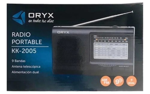 Radio Portatil Oryx Kk-8021 Alimentación Dual 3 Bandas Negra