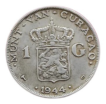 1 Gulden Curazao 1944 Reina Wilhelmina Moneda Plata Colecció