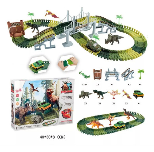 Pista De Autos 142 Piezas, Autopista Flexible Dinosaurio