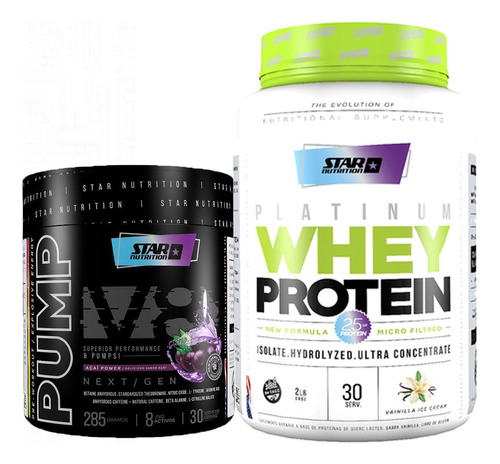 Whey Protein 2 Lbs + Pump V8 Pre Entreno 285g Star Nutrition