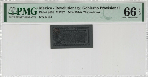 Bilimbique Gobierno Provisional Mex 20 Centavos 1914 Pmg 66