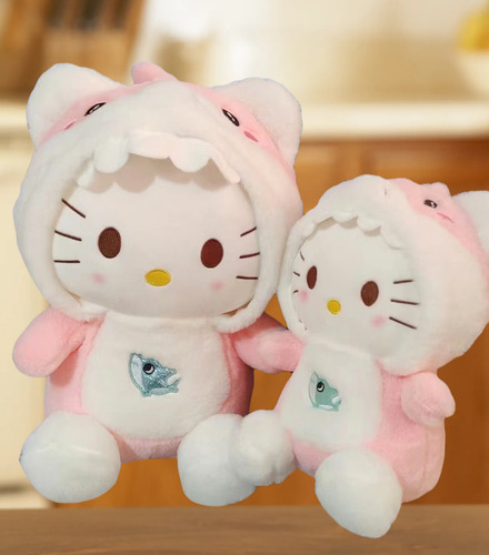 Tiburón Peluche Kitty 35cm Transformable Con Llavero Gratis Rosa