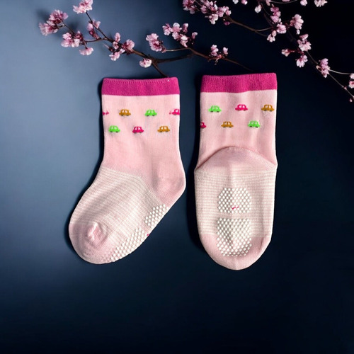 4 Pares Calcetas Antiderrapantes Ligeras Para Bebé, Algodón Surtido 6-12 M