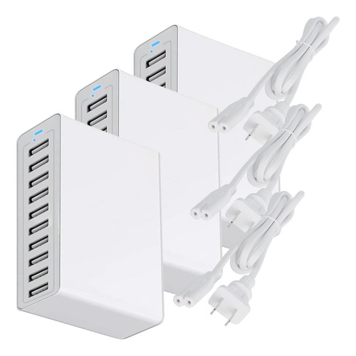 Potente Cargador Usb, Mxwcf-003, 3pzas, 10 Puertos Usb, 100-