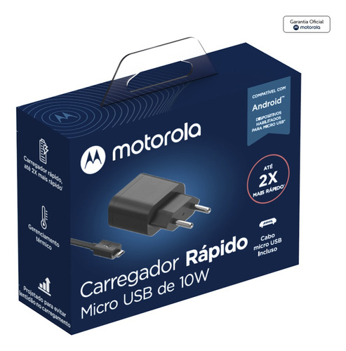 Carregador Motorola Moto E4 10w Com Cabo Micro Usb Bivolt