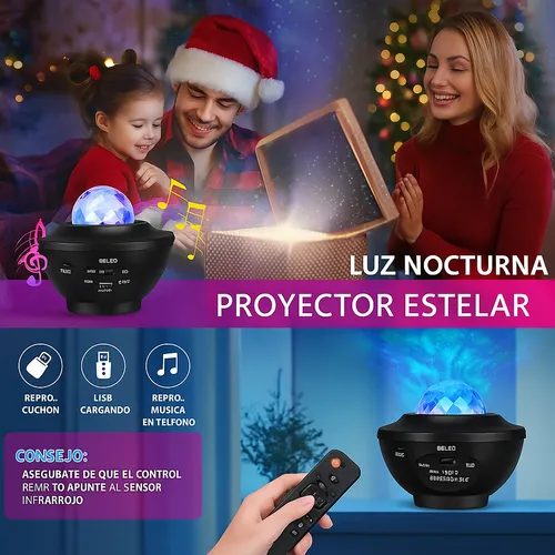 Lámpara Proyector Galaxia Luz Nocturna Bluetooth Cielo Negro