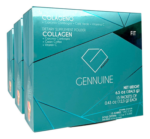 6 Gennuine Fit Colágeno Hidrolizado Bebible 3 Meses 