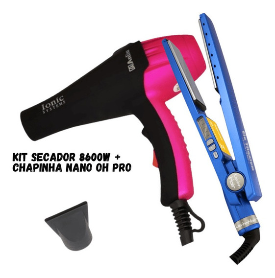 Kit Salão Secador de cabelo 8600W + Prancha Chapinha Profissional + Brinde