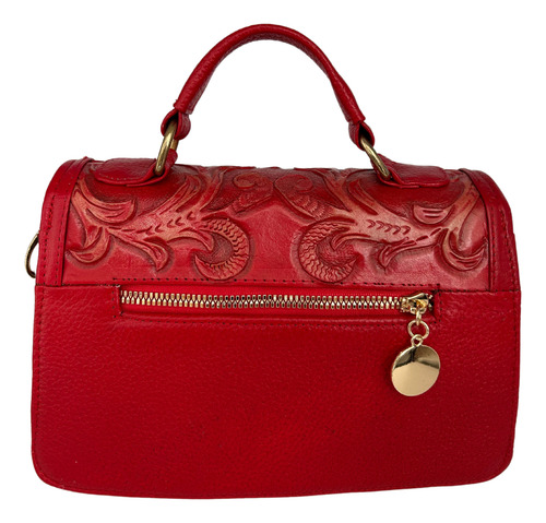 Bolsa Rodu Piel Rectangular Roja Para Mujer Con Cierre