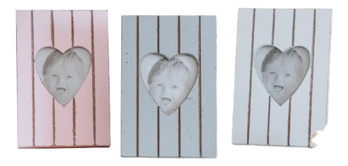 Set X3 Portarretratos Madera Corazon 6x6cm 3col Color Blanco