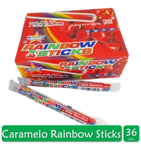 Caramelos Rainbow Sticks Turron Crujiente Cereza Caja X36uds