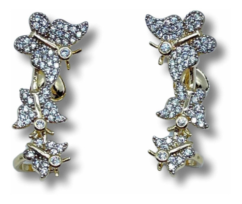 Brinco Ear Cuff Borboleta Zircônias Semijoia Banhado Ouro 18