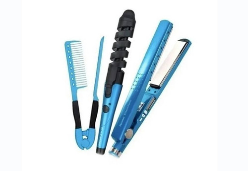 Kit Combo De Plancha De Cabello  + Rizador Y Peine Plancha