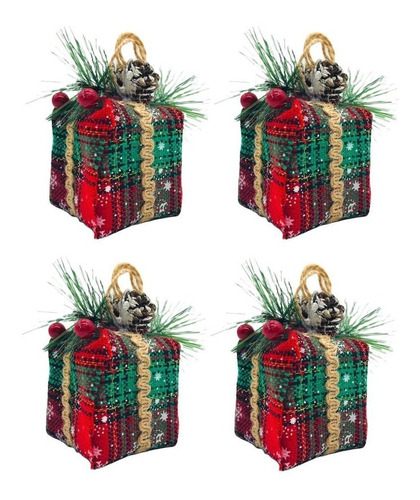 Kit 4 Enfeites P/ Árvore De Natal Caixa De Presente Xadrez | Parcelamento sem juros Kit 4 Enfeites P/ Árvore De Natal Caixa De Presente Xadrez | Parcelamento sem juros