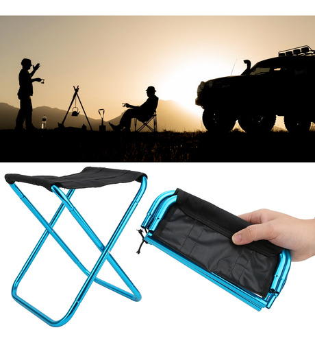 Taburete Plegable Azul Para Exteriores, Mini Portátil, De Al